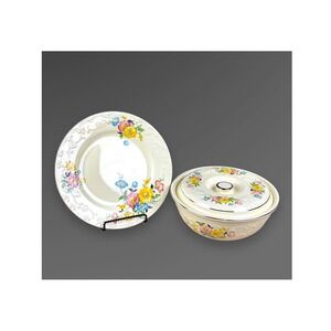 Homer Laughlin Virginia Rose Style Covered Casserole Plate Floral Vintage READ